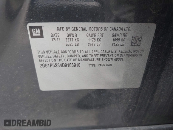 2013 Cadillac XTS Luxury с VIN 2G61P5S34D9183910, выставлен на аукционе IAAI как лот 42479531 с пробегом 160 798 миль миль и . История ставок и продаж доступна на DreamBid. Изображение 9.