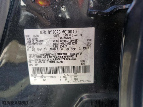 2013 Lincoln MKX with VIN 2LMDJ8JK2DBL05906, listed as a Copart auction lot 48340985 with 146,631 mi miles and Salvage Title. Bid and sale history available at carsss.com. Image 13.