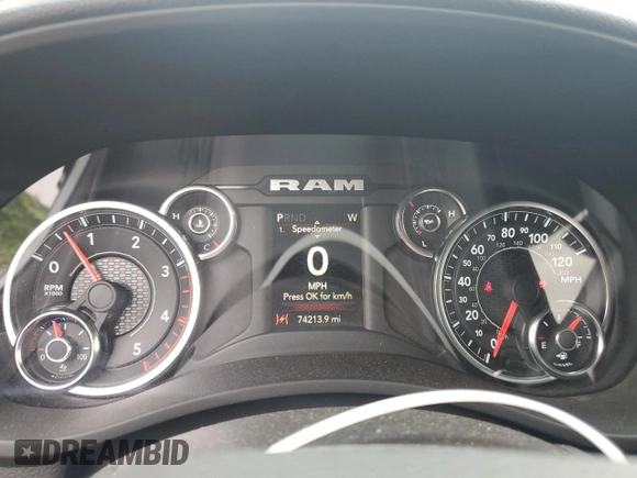 2023 Ram 2500 Big Horn with VIN 3C6UR5DL8PG503331, listed as a Copart auction lot 56232775 with 74,213 mi miles and Salvage title. Bid and sale history available at DreamBid. Image 9.