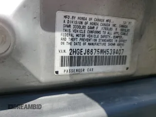 1998 Honda Civic LX z VIN 2HGEJ6675WH539407, wystawiony jako Copart lot #56715815 z przebiegiem 90 882 mil mil oraz Szkoda całkowita • Salvage title. Historia ofert i sprzedaży dostępna na DreamBid. Obrazek 12.