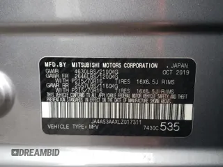 2020 Mitsubishi Eclipse Cross ES z VIN JA4AS3AAXLZ017311, wystawiony jako Copart lot #49521925 z przebiegiem 52 687 mil mil oraz Szkoda całkowita • Salvage title. Historia ofert i sprzedaży dostępna na DreamBid. Obrazek 15.