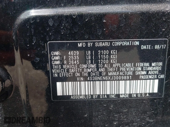 2018 Subaru Legacy Limited with VIN 4S3BNEN6XJ3009891, listed as a IAAI auction lot 42145565 with 61,278 mi miles and . Bid and sale history available at DreamBid. Image 9.
