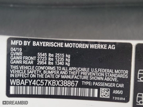 2019 BMW 8 Series M850i xDrive with VIN WBAFY4C57KBX38867, listed as a Copart auction lot 76091124 with 25,850 mi miles and Salvage Title. Bid and sale history available at carsss.com. Image 14.