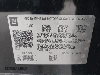 2020 Chevrolet Equinox LT with VIN 2GNAXLEX0L6174015, listed as a IAAI auction lot 41900966 with 144,116 mi miles. Bid and sale history available at carsss.com. Image 9.