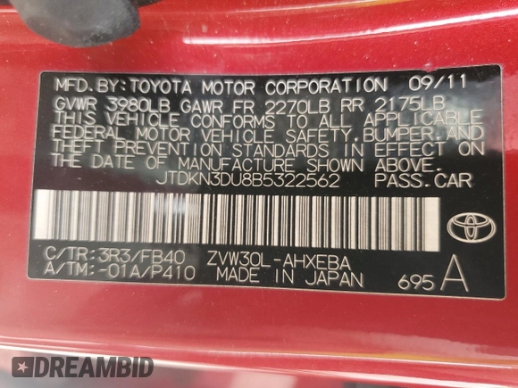 2011 Toyota Prius I z VIN JTDKN3DU8B5322562, wystawiony jako Copart lot #57637795 z przebiegiem 173 847 mil mil oraz Czysty tytuł • Clean title. Historia ofert i sprzedaży dostępna na DreamBid. Obrazek 12.