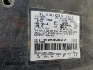 1995 Ford Ranger Splash z VIN 1FTCR10A2SUB05149, wystawiony jako Copart lot #56456335 z przebiegiem 218 592 mil mil oraz Szkody całkowita. Historia ofert i sprzedaży dostępna na DreamBid. Obrazek 12.