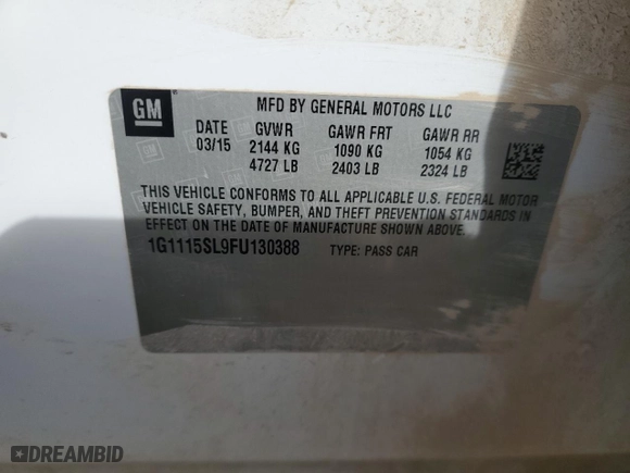 2015 Chevrolet Impala LT with VIN 1G1115SL9FU130388, listed as a Copart auction lot 43747015 with 131,258 mi miles and Salvage Title. Bid and sale history available at carsss.com. Image 12.