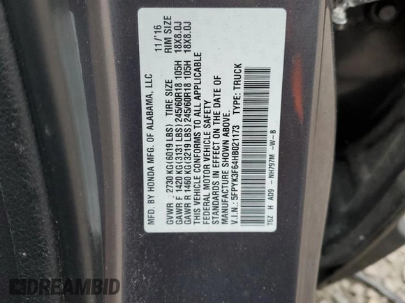 2017 Honda Ridgeline RTL-T z VIN 5FPYK3F64HB021173, wystawiony jako Copart lot #44338585 z przebiegiem 136 735 mil mil oraz Szkoda całkowita • Salvage title. Historia ofert i sprzedaży dostępna na DreamBid. Obrazek 12.