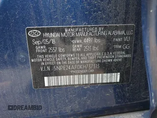 2019 Hyundai Sonata SE with VIN 5NPE24AF0KH737313, listed as a IAAI auction lot 41618811 with 104,822 mi miles and . Bid and sale history available at carsss.com. Image 9.