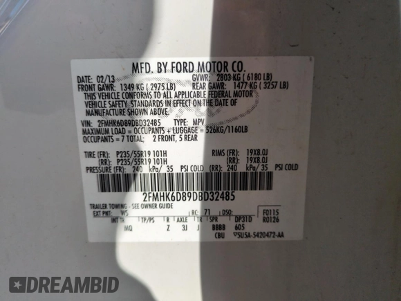 2013 Ford Flex Limited with VIN 2FMHK6D89DBD32485, listed as a Copart auction lot 52324595 with 144,173 mi miles and Salvage Title. Bid and sale history available at carsss.com. Image 13.