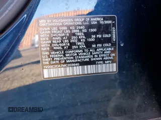 2021 Volkswagen Atlas S with VIN 1V2GC2CA7MC203640, listed as a Copart auction lot 43782745 with 61,806 mi miles and Salvage title. Bid and sale history available at DreamBid. Image 14.