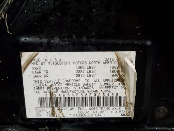 2008 Mitsubishi Galant ES with VIN 4A3AB56F88E026400, listed as a Copart auction lot 41870745 with 273,654 mi miles and Salvage Title. Bid and sale history available at carsss.com. Image 12.