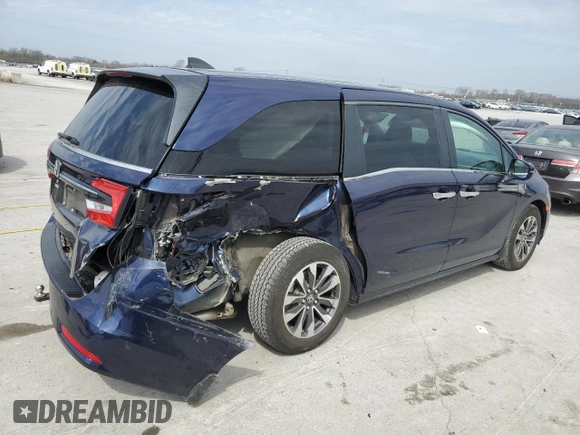 2022 Honda Odyssey EX-L with VIN 5FNRL6H74NB036835, listed as a Copart auction lot 50445655 with 55,276 mi miles and Salvage Title. Bid and sale history available at DreamBid. Image 3.