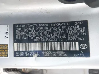 2008 Toyota Prius with VIN JTDKB20UX83363112, listed as a IAAI auction lot 41942967 with 182,294 mi miles. Bid and sale history available at carsss.com. Image 9.