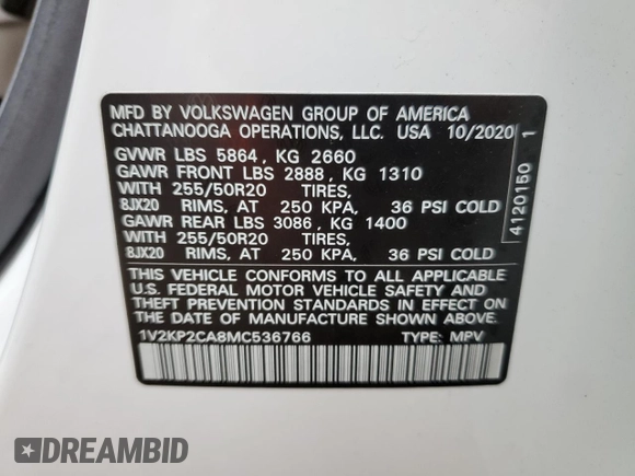 2021 Volkswagen Atlas SE with VIN 1V2KP2CA8MC536766, listed as a Copart auction lot 61058575 with 24,805 mi miles and Salvage title. Bid and sale history available at DreamBid. Image 14.