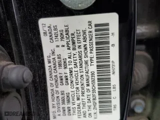 2012 Honda Civic Sdn LX with VIN 2HGFB2F59CH592390, listed as a Copart auction lot 51291065 with 170,344 mi miles and Clean Title. Bid and sale history available at carsss.com. Image 13.