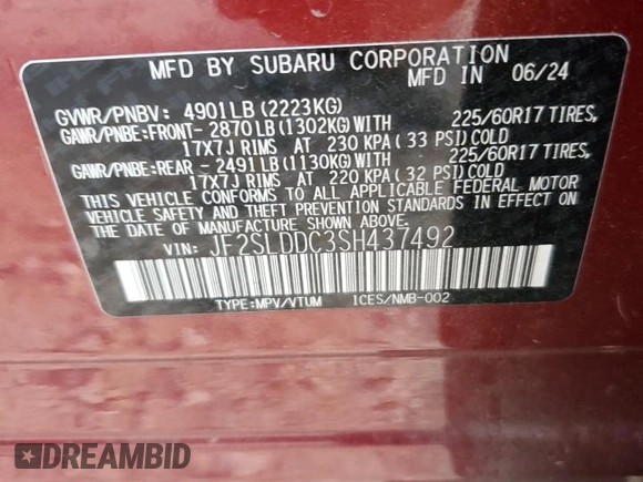 2025 Subaru Forester Premium с VIN JF2SLDDC3SH437492, выставлен на аукционе Copart как лот 53382685 с пробегом 8 263 миль миль и Чистый • Clean title. История ставок и продаж доступна на DreamBid. Изображение 12.