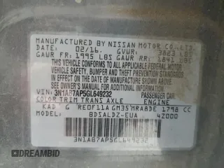 2016 Nissan Sentra S with VIN 3N1AB7AP5GL649232, listed as a Copart auction lot 52609385 with 139,428 mi miles and Salvage Title. Bid and sale history available at carsss.com. Image 12.