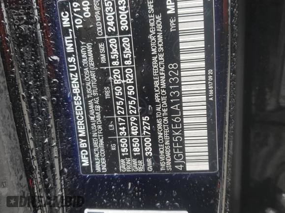 2020 Mercedes-Benz GLS 450 с VIN 4JGFF5KE6LA131328, выставлен на аукционе Copart как лот 56674165 с пробегом 77 897 миль миль и Списание • Salvage title. История ставок и продаж доступна на DreamBid. Изображение 14.