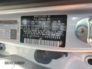2022 Kia Sorento LX with VIN 5XYRG4LC7NG124249, listed as a Copart auction lot 50904165 with 32,759 mi miles and Salvage Title. Bid and sale history available at carsss.com. Image 15.