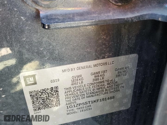 2019 Chevrolet Malibu LS with VIN 1G1ZB5ST1KF191488, listed as a Copart auction lot 47220035 with 118,830 mi miles and Salvage Title. Bid and sale history available at DreamBid. Image 12.