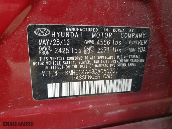 2013 Hyundai Sonata Hybrid with VIN KMHEC4A48DA080701, listed as a Copart auction lot 88773465 with 123,501 mi miles and Salvage Title. Bid and sale history available at carsss.com. Image 12.