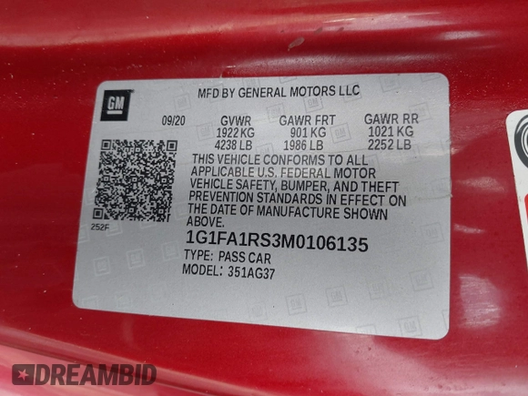 2021 Chevrolet Camaro 1LT с VIN 1G1FA1RS3M0106135, выставлен на аукционе IAAI как лот 40971248 с пробегом 72 095 миль миль и . История ставок и продаж доступна на DreamBid. Изображение 9.