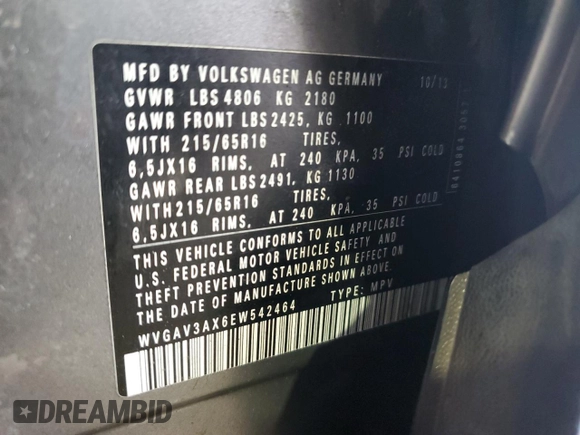 2014 Volkswagen Tiguan SE z VIN WVGAV3AX6EW542464, wystawiony jako Copart lot #84672184 z przebiegiem 144 064 mil mil oraz Czysty tytuł • Clean title. Historia ofert i sprzedaży dostępna na DreamBid. Obrazek 12.