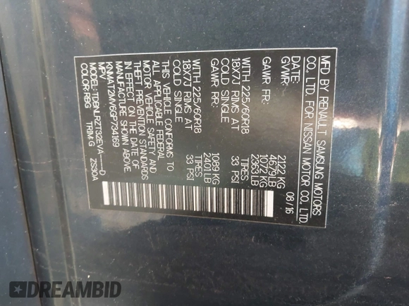 2016 Nissan Rogue SV with VIN KNMAT2MV6GP734169, listed as a IAAI auction lot 41112001 with 243,883 mi miles. Bid and sale history available at carsss.com. Image 9.