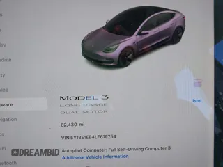 2020 Tesla Model 3 Long Range with VIN 5YJ3E1EB4LF619754, listed as a IAAI auction lot 41920422 with 82,430 mi miles and . Bid and sale history available at DreamBid. Image 14.