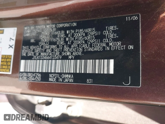 2006 Scion xB z VIN JTLKT334664123419, wystawiony jako IAAI lot #42293009 z przebiegiem 193 603 mil mil oraz . Historia ofert i sprzedaży dostępna na DreamBid. Obrazek 9.