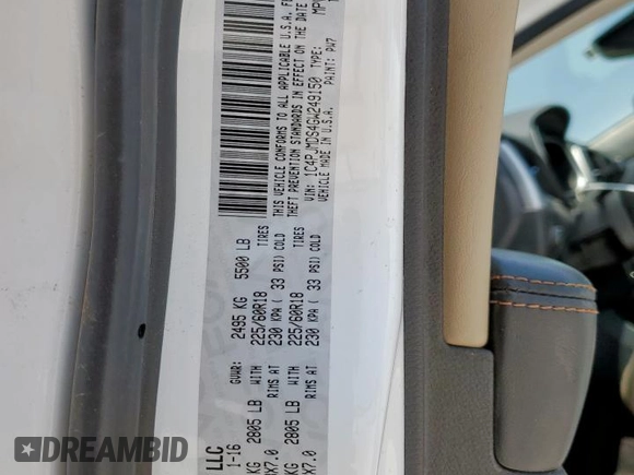 2016 Jeep Cherokee Limited with VIN 1C4PJMDS4GW249150, listed as a Copart auction lot 58017975 with 109,953 mi miles and Salvage title. Bid and sale history available at DreamBid. Image 13.