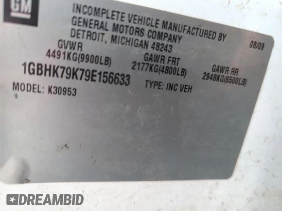 2009 Chevrolet Silverado 3500HD with VIN 1GBHK79K79E156633, listed as a IAAI auction lot 42610304 with Not provided miles and . Bid and sale history available at DreamBid. Image 3.