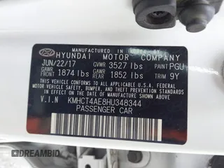 2017 Hyundai Accent SE with VIN KMHCT4AE8HU348344, listed as a IAAI auction lot 42202819 with 222,901 mi miles and . Bid and sale history available at carsss.com. Image 9.