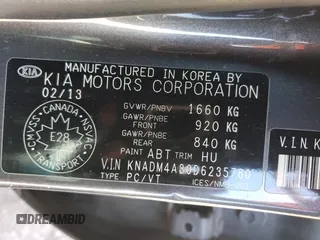 2013 Kia Rio LX with VIN KNADM4A30D6235780, listed as a Copart auction lot 49041725 with 190,529 mi miles and Clean Title. Bid and sale history available at carsss.com. Image 12.
