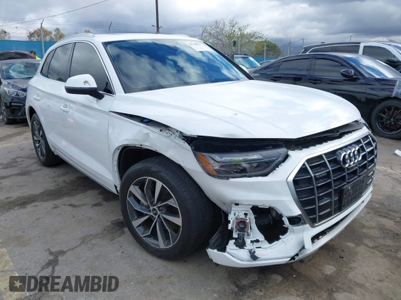 2021 Audi Q5 Premium Plus with VIN WA1BAAFY4M2005294, listed as a IAAI auction lot 41740675 with 34,166 mi miles. Bid and sale history available at carsss.com. Image 1.