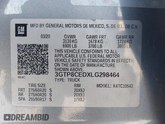 2020 GMC Sierra 1500 Elevation with VIN 3GTP8CEDXLG298464, listed as a IAAI auction lot 41478489 with 48,971 mi miles and . Bid and sale history available at DreamBid. Image 9.