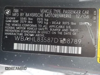 2007 BMW 7 Series 750i z VIN WBAHL83587DT08789, wystawiony jako Copart lot #79364414 z przebiegiem 172 496 mil mil oraz Szkoda całkowita • Salvage title. Historia ofert i sprzedaży dostępna na DreamBid. Obrazek 12.