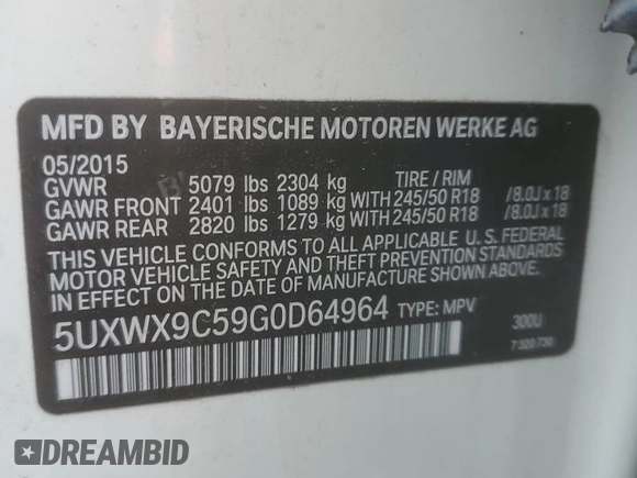 2016 BMW X3 xDrive28i with VIN 5UXWX9C59G0D64964, listed as a Copart auction lot 56364455 with 135,037 mi miles and Clean Title. Bid and sale history available at DreamBid. Image 13.