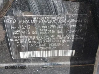 2013 Hyundai Sonata Limited with VIN 5NPEC4AC1DH583846, listed as a IAAI auction lot 42219947 with 120,889 mi miles and . Bid and sale history available at DreamBid. Image 9.