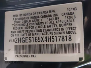 2004 Honda Civic LX with VIN 2HGES165X4H517818, listed as a IAAI auction lot 42164416 with 164,918 mi miles and . Bid and sale history available at carsss.com. Image 9.