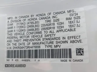 2024 Honda CR-V EX-L with VIN 2HKRS4H73RH476656, listed as a IAAI auction lot 42048818 with 9,361 mi miles. Bid and sale history available at carsss.com. Image 9.