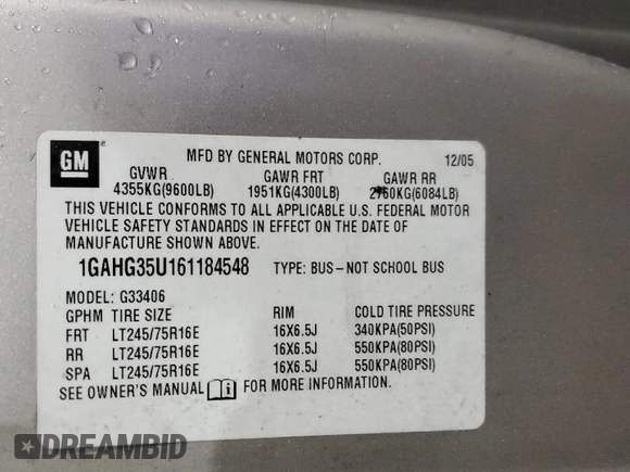 2006 Chevrolet Express Passenger with VIN 1GAHG35U161184548, listed as a Copart auction lot 83356414 with 164,196 mi miles and Clean title. Bid and sale history available at DreamBid. Image 13.