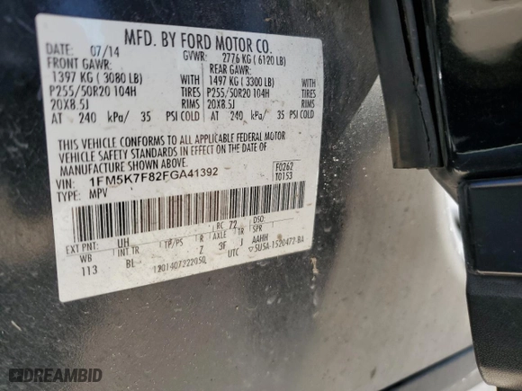 2015 Ford Explorer Limited with VIN 1FM5K7F82FGA41392, listed as a Copart auction lot 47370875 with 155,590 mi miles and Salvage Title. Bid and sale history available at carsss.com. Image 16.