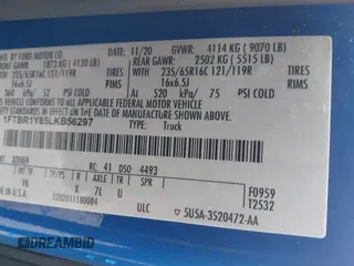 2020 Ford Transit Cargo с VIN 1FTBR1Y85LKB56297, выставлен на аукционе IAAI как лот 41010653 с пробегом 84 796 миль миль и . История ставок и продаж доступна на DreamBid. Изображение 9.