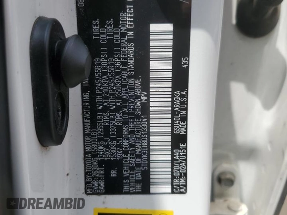 2013 Toyota Highlander Limited with VIN 5TDYK3EH8DS133041, listed as a Copart auction lot 53055525 with Not provided miles and Salvage title. Bid and sale history available at DreamBid. Image 12.
