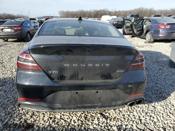 2023 Genesis G70 2.0T with VIN KMTG34TA5PU131317, listed as a Copart auction lot 42138475 with 34,189 mi miles and Salvage Title. Bid and sale history available at carsss.com. Image 6.