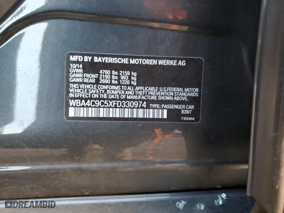 2015 BMW 4 Series 428i xDrive with VIN WBA4C9C5XFD330974, listed as a Copart auction lot 80738054 with 130,644 mi miles and Salvage Title. Bid and sale history available at carsss.com. Image 12.
