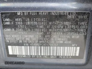 2013 Subaru Outback Limited с VIN 4S4BRDPC9D2258352, выставлен на аукционе IAAI как лот 42797044 с пробегом 202 491 миль миль и . История ставок и продаж доступна на DreamBid. Изображение 9.