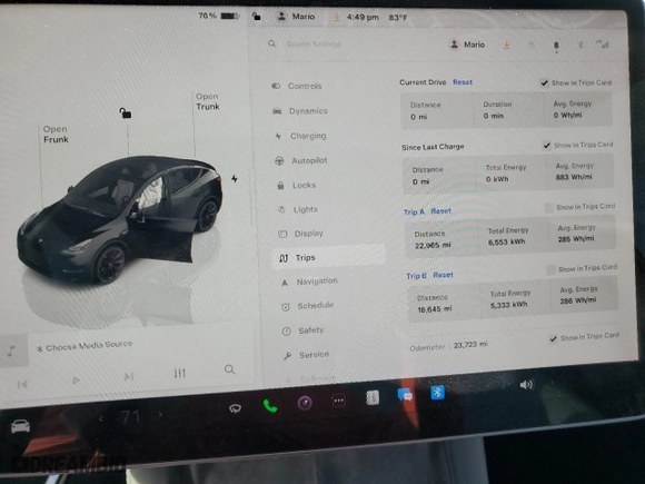 2022 Tesla Model Y Long Range with VIN 7SAYGAEE3NF547459, listed as a Copart auction lot 44342435 with 23,723 mi miles and Non Repairable. Bid and sale history available at carsss.com. Image 9.